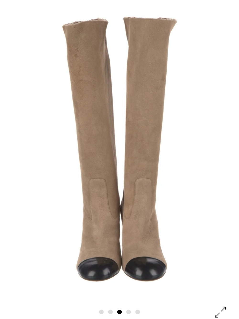 CHANEL Taupe Sued Boots with Black Cap Toe